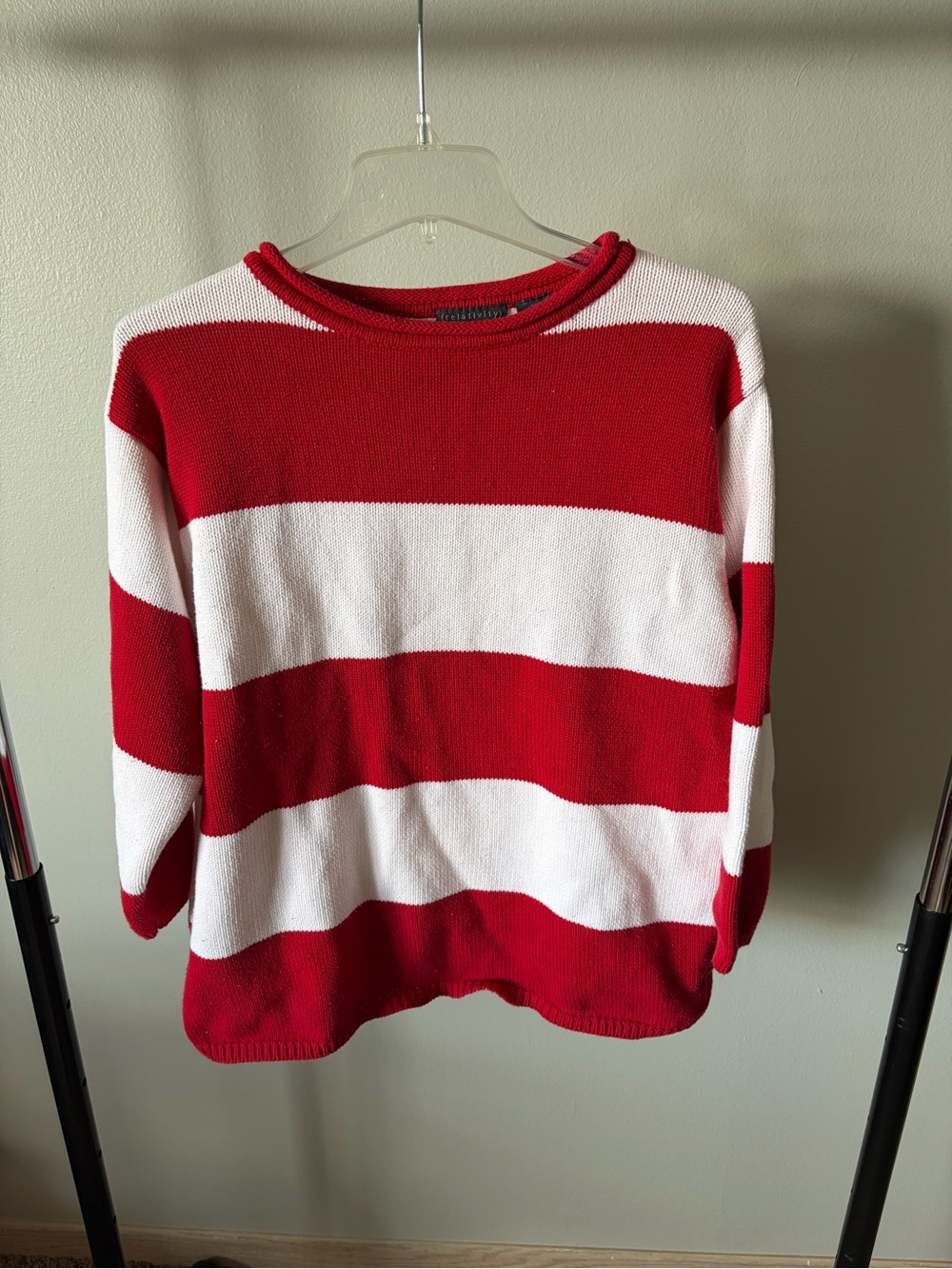 Relativity Red & White Wide-Stripe Crewneck Sweater